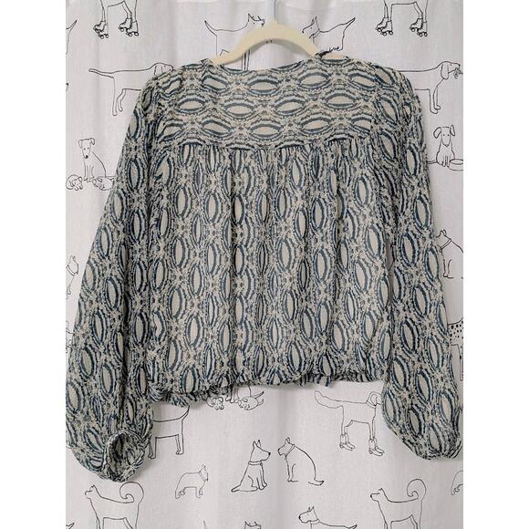 Zara Top Womens M Ivory Teal Metallic Crop Sheer Gauzy Fairy Romantic Bubble - Picture 6 of 6